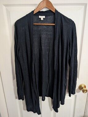 J. Jill Love Linen Womens Cardigan Navy Blue Sweater Size Small